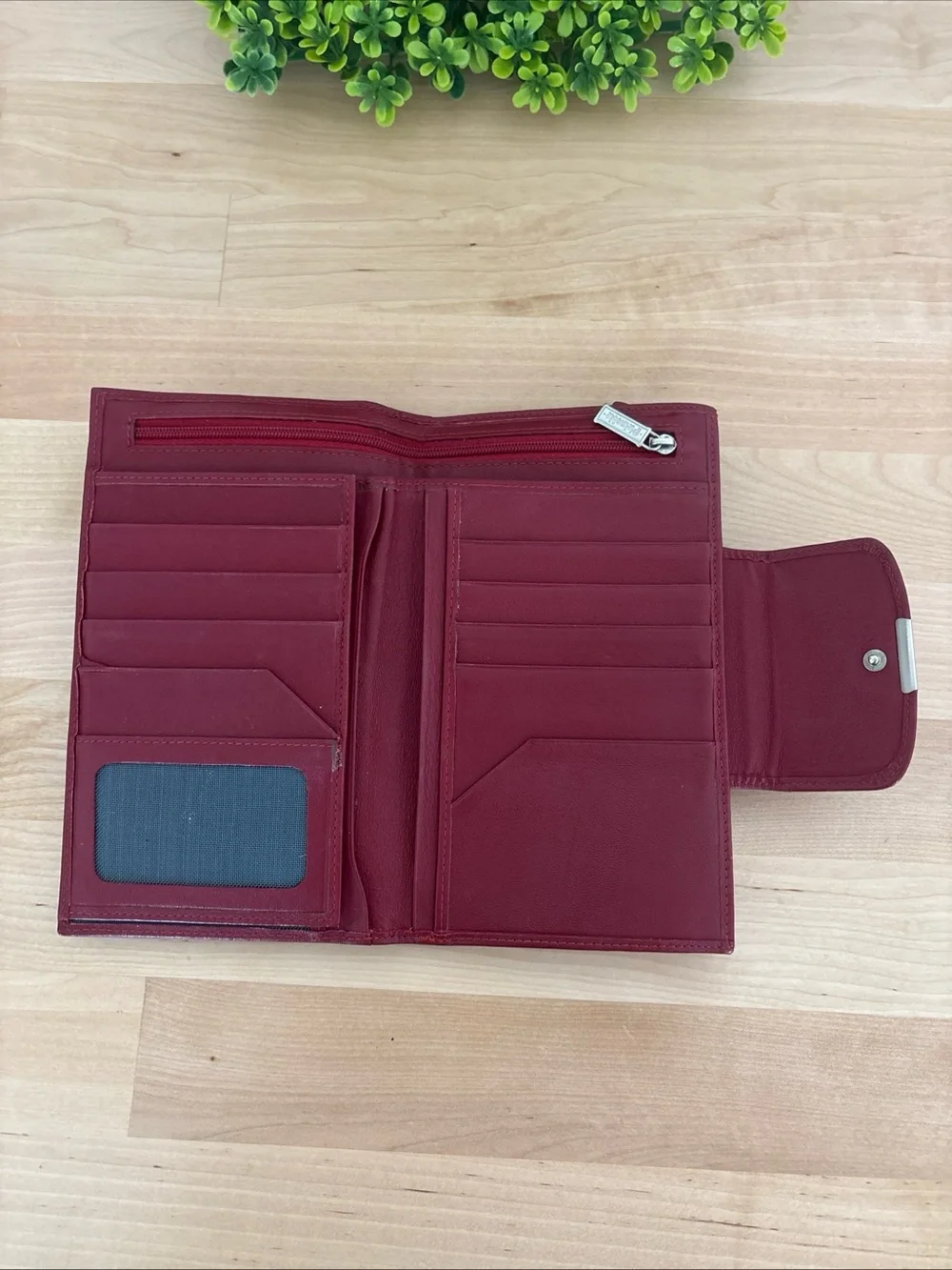 Red Leather Clutch Wallet with Metal Accent - Unbranded